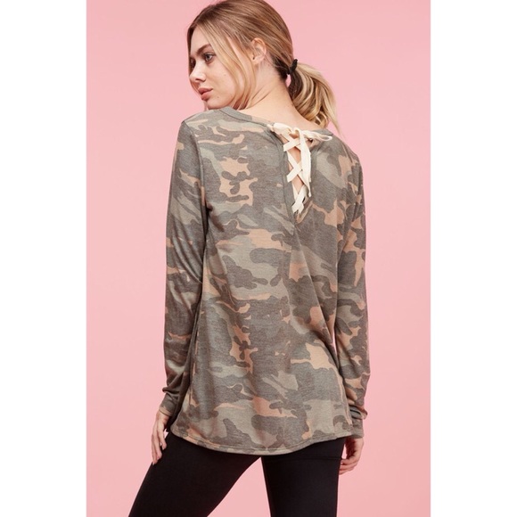 Hannah Beury Tops - LAST ONE!! Camouflage Lace Up Top